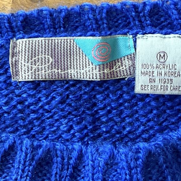 Pinwheels Womens Vintage Holiday Sweater Crew Neck Size Medium Blue Santa Vtg - Picture 7 of 9